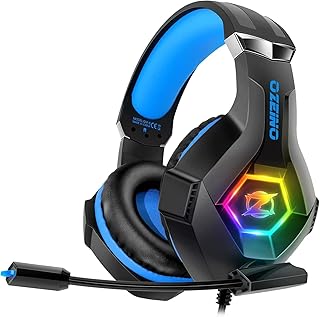 Gaming Headphones, Gaming Headset with Rotating Microphone, RGB Light, Premium Stereo, Lightweight Comfortable Earmuffs, f…