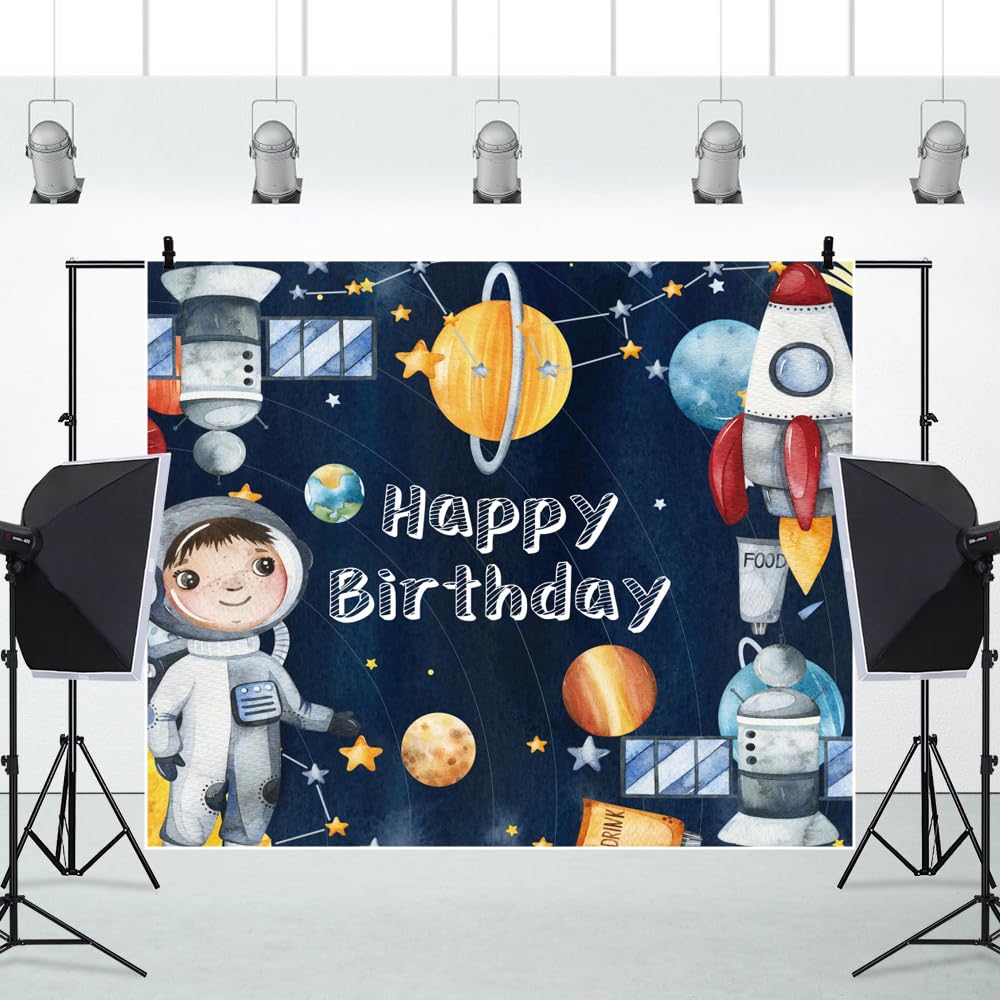 Fotohintergrund „We Have A Boy“ (3x2,4 M) – Weltraum-Design Mit Raketen & Planeten