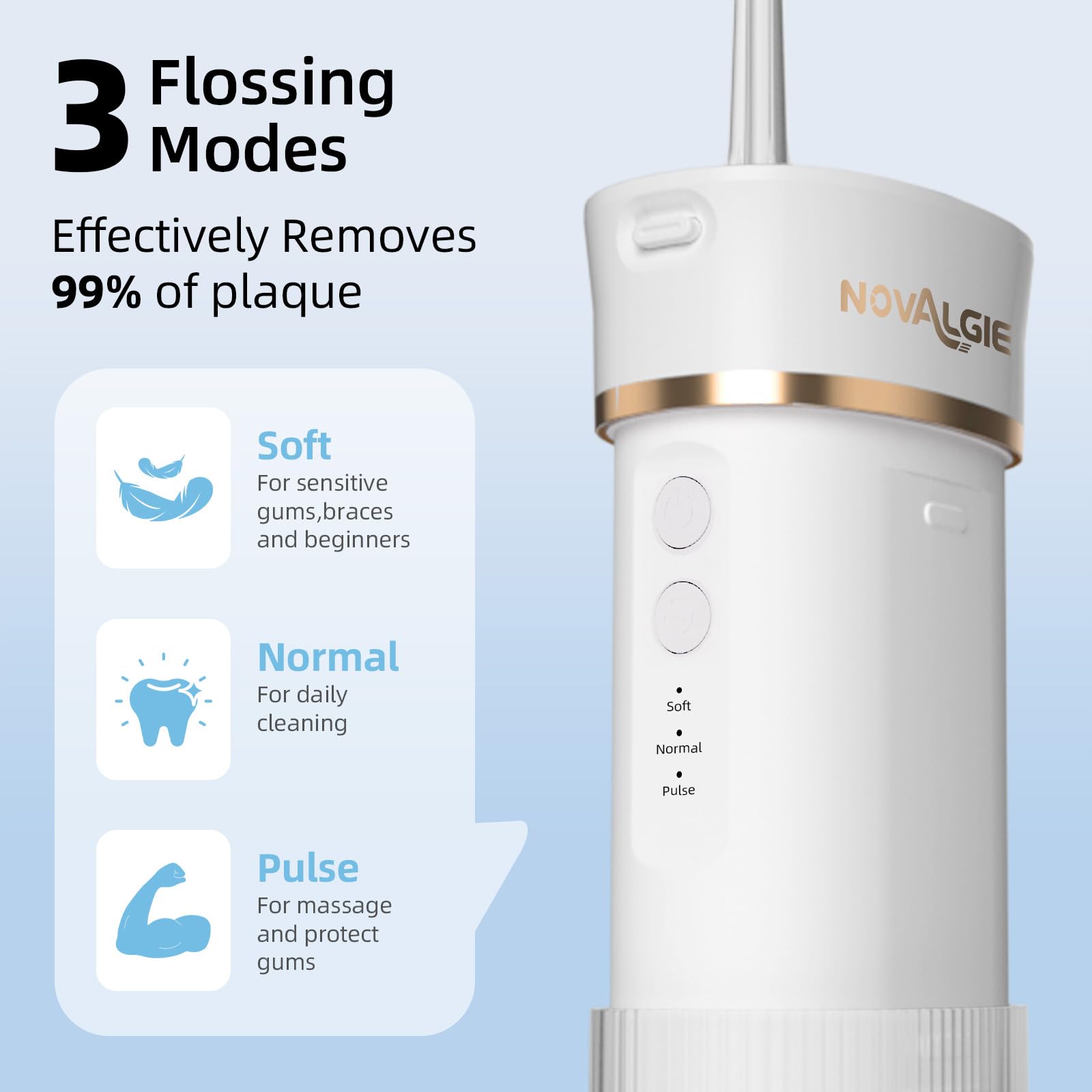 Irrigador bucal portátil de viaje: mini irrigador oral inalámbrico con tanque telescópico de 180 ml, 3 modos, 5 boquillas, limpiador de dientes impermeable IPX7 para aparatos ortopédicos