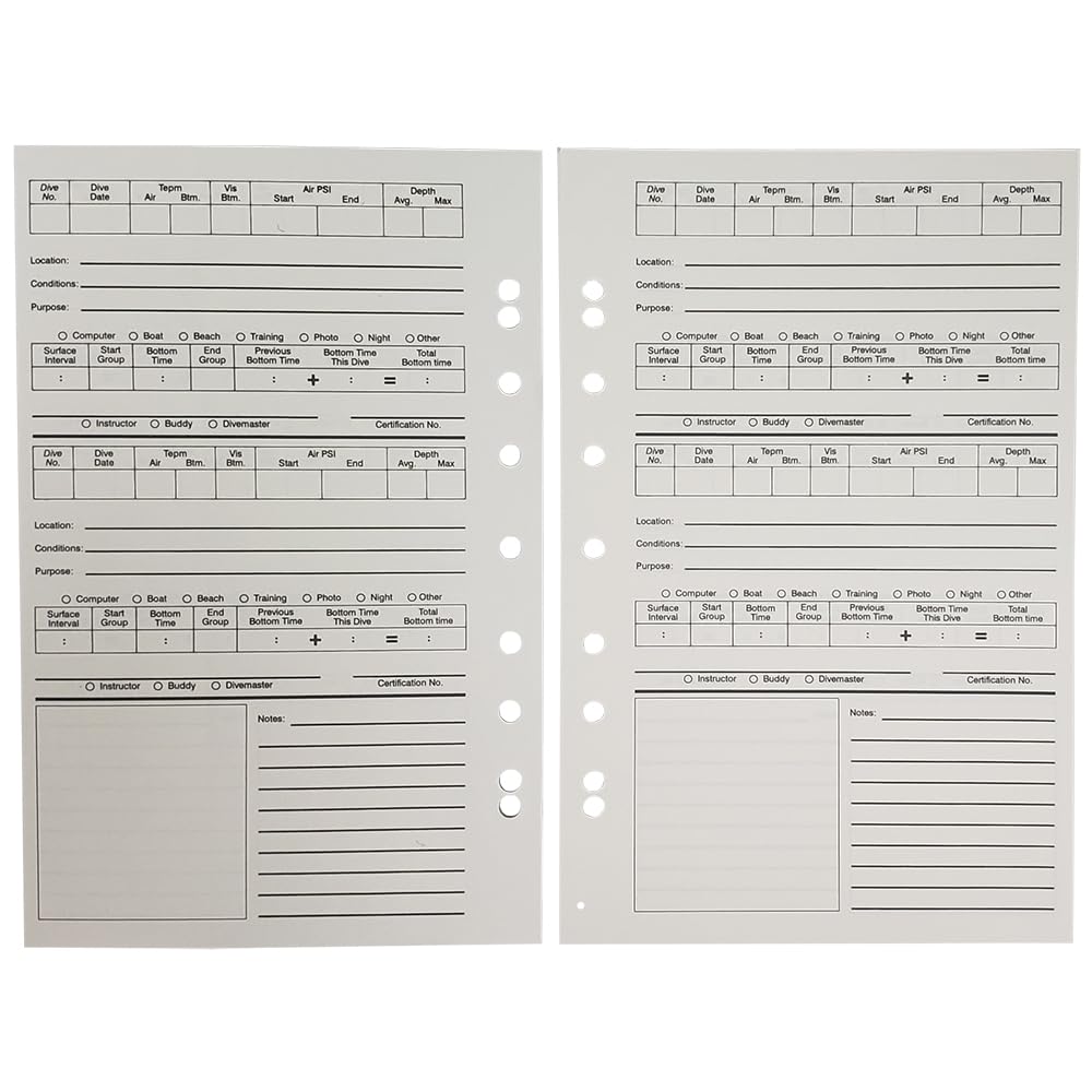 JCS Scuba Diving Log Book Refill 50 Log Pages