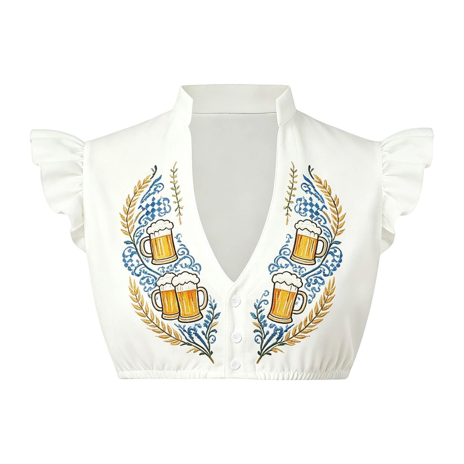 Generisch Camicetta da donna con maniche ad aletta, camicetta bavarese bianca per feste della birra, con stampa, per abbigliamento, biancheria da notte e loungewear