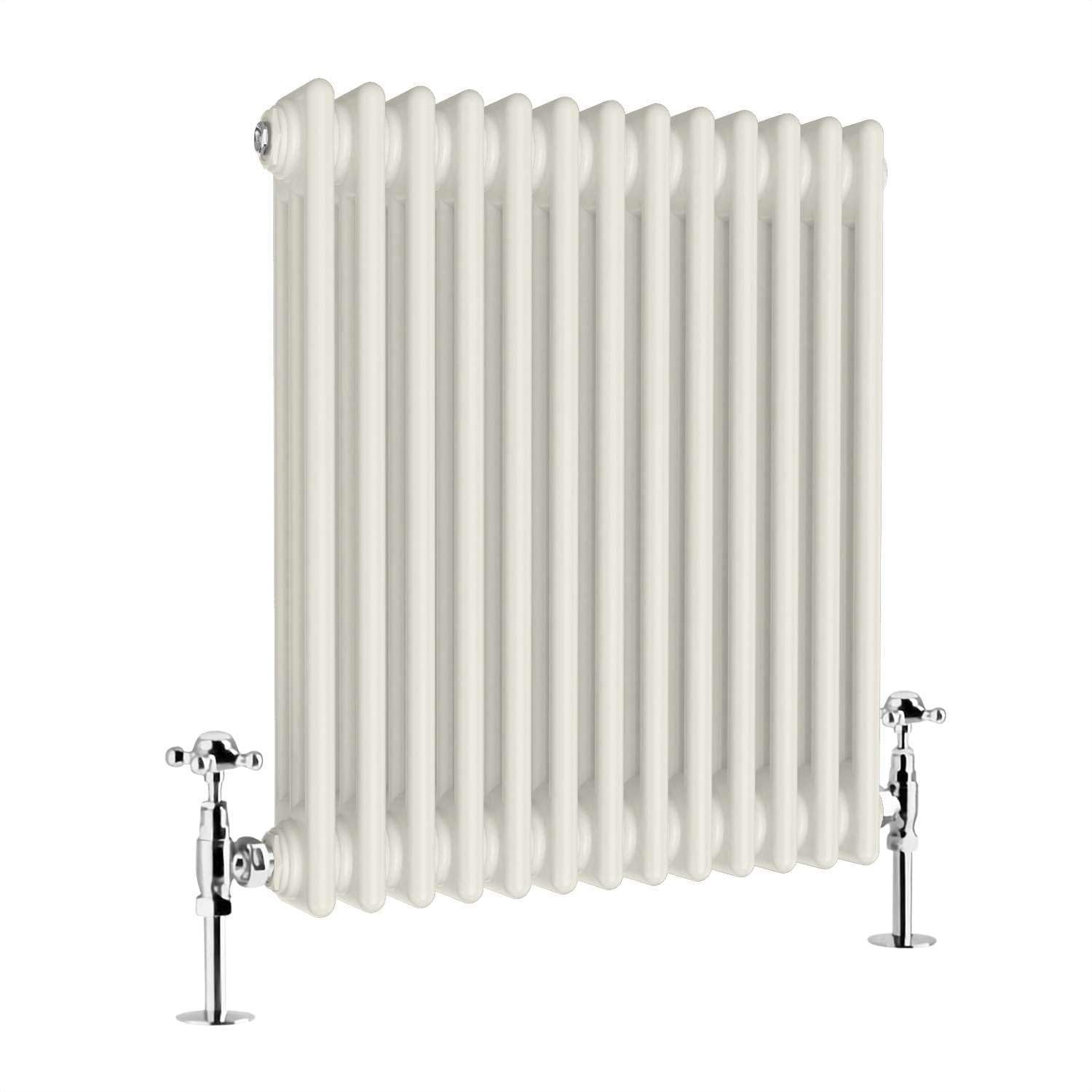 G-Rad Cream Triple Column Horizontal Cast Iron Radiator - (H) 600 x (W) 600mm - Modern Contemporary High-Output Heavy Duty Radiator - Wall Mounted Central Heating for Home Décor Living Dining Bedroom
