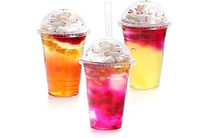 TashiBox [16oz-100set Plastic Cups with Dome Lids: Perfect for Iced Coffee, Smoothies,...
