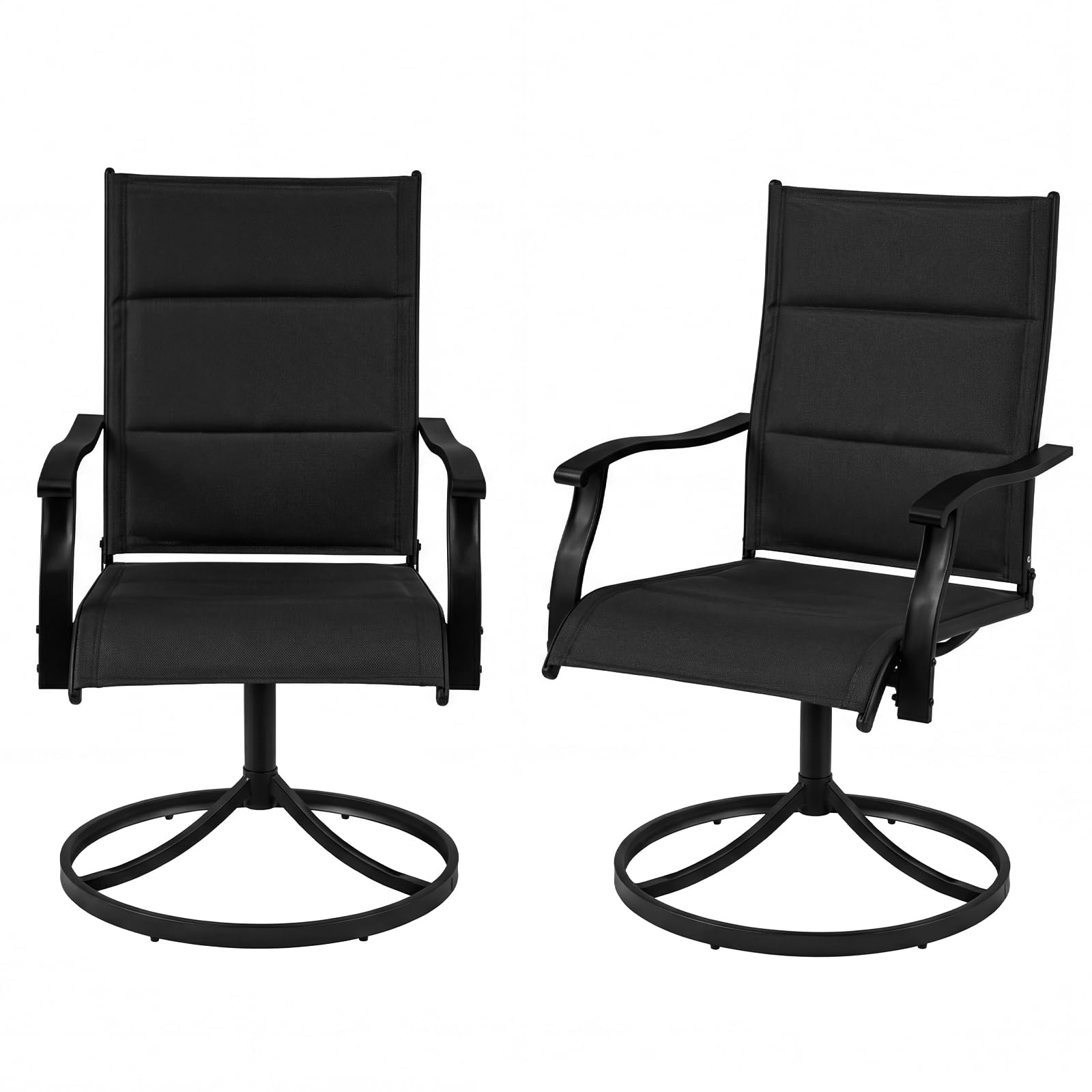 COSTWAY Swivel Garden Chairs Set of 2, Patio Dining Chairs with Backrest & Armrest, Outdoor Bistro Chair for Balcony Pub Backyard Poolside (with Padded Seat, 15° Rocking Motion)