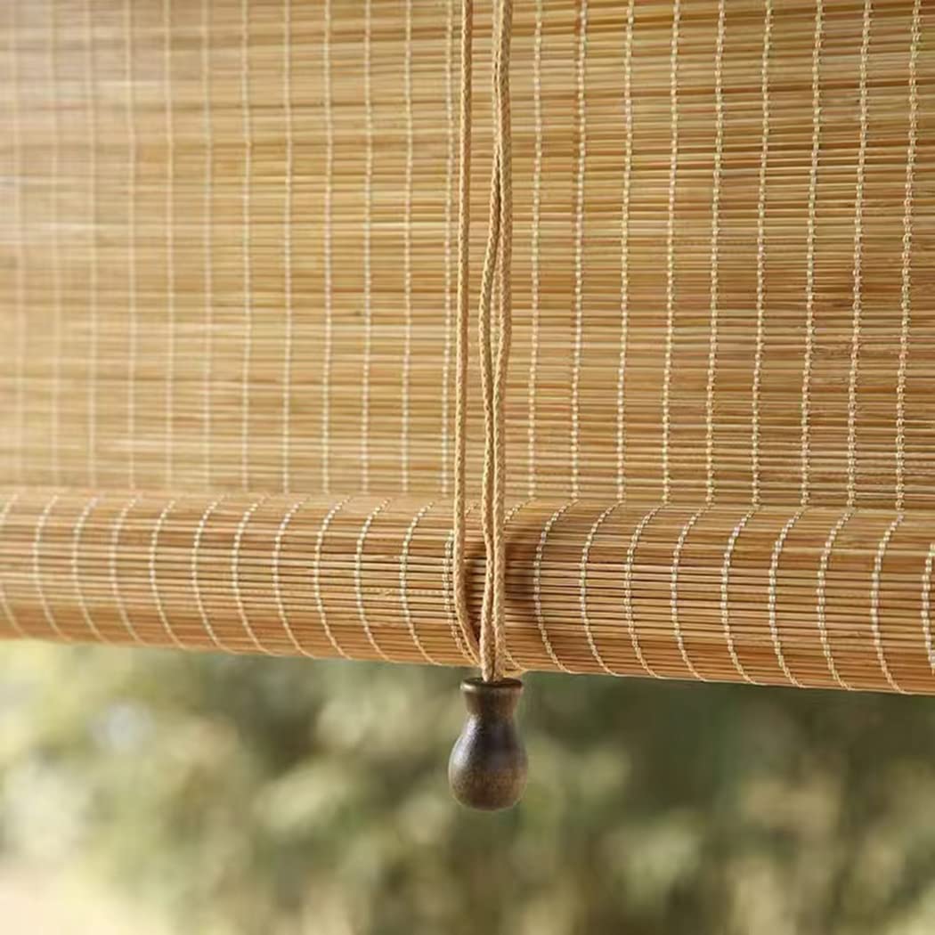 Store à Rouleau en Bambou Rétro Store Enrouleur en Bambou Naturel Stores en Bois Rideau de Confidentialité Occultant Store Bateau à Traction Latérale Résistants aux UV (100×180cm)
