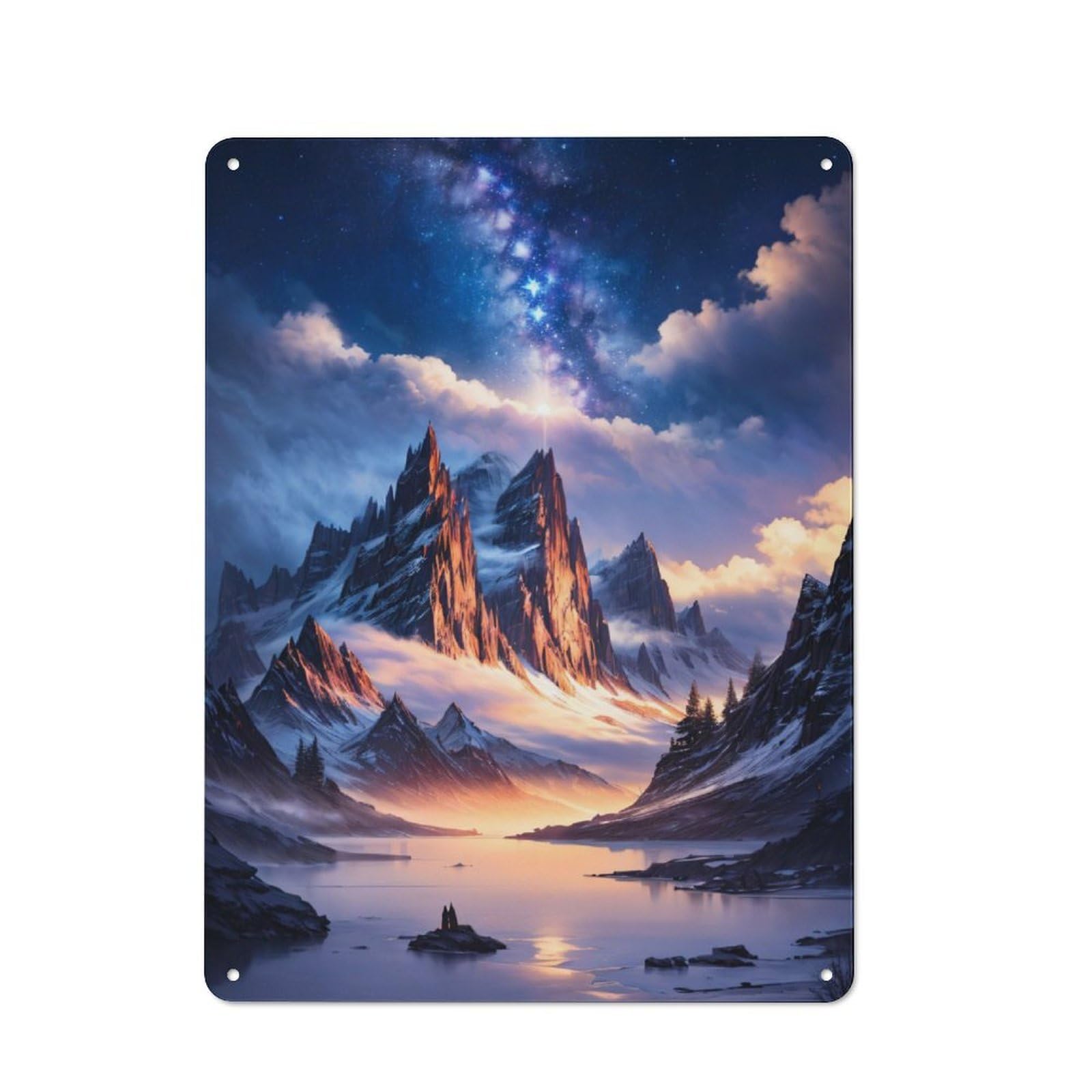 Junmoney Snowy Mountain Landscape Metal Plaque 40X30cm With For Pub Or Café, Rustic Decor, For Garage, Workshop And Man Cave Decoration