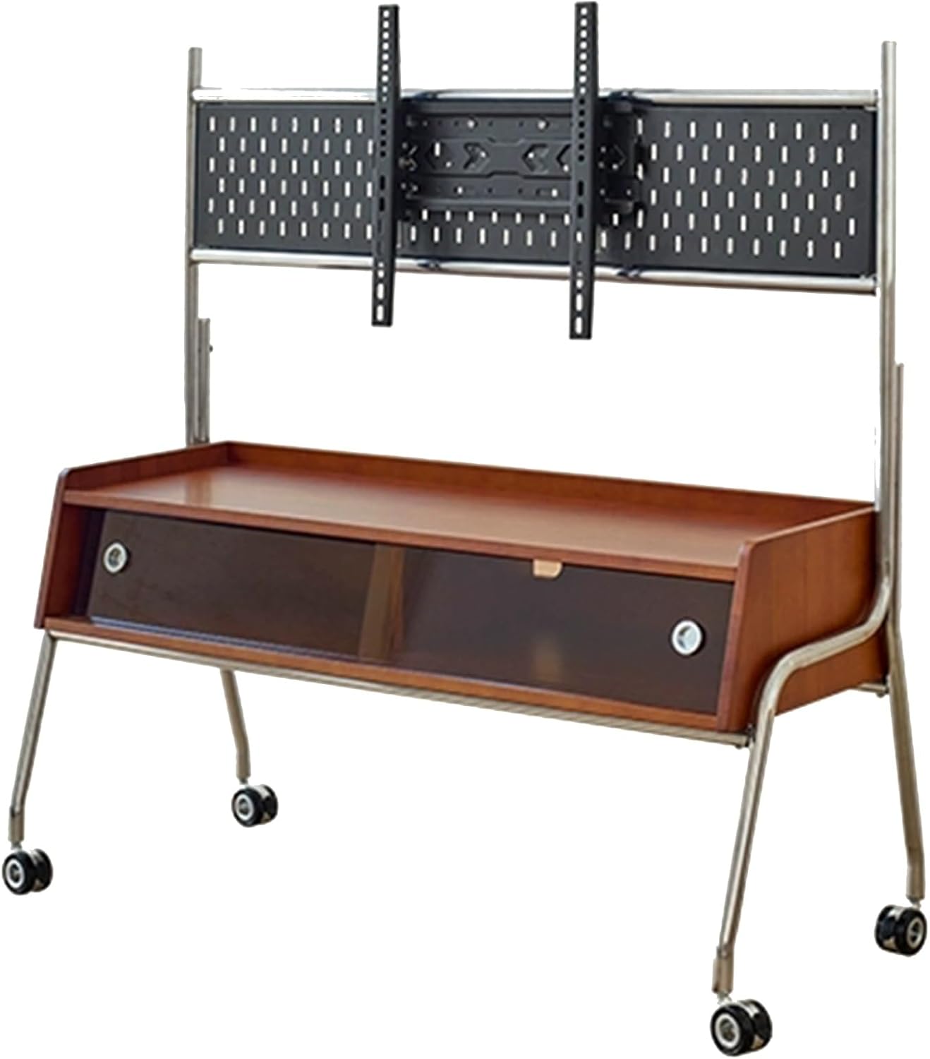 Mobile TV Stand, Mobile TV Cart for 55-75 Inch, Rolling TV Stand Storage with Sliding Doors, Height Adjustable Rolling TV Cart, Floor TV Stand for Living Room,Bedroom