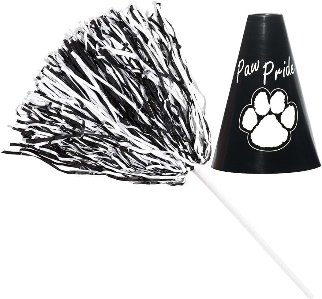 Anderson's Exclusive Blue and Gold Paw Pride Shaker Pom Poms Megaphone Noisemaker Set School Spirit Cheerleader Sports Fan Football Homecoming Squad Team Party Dance Club Pack of 24