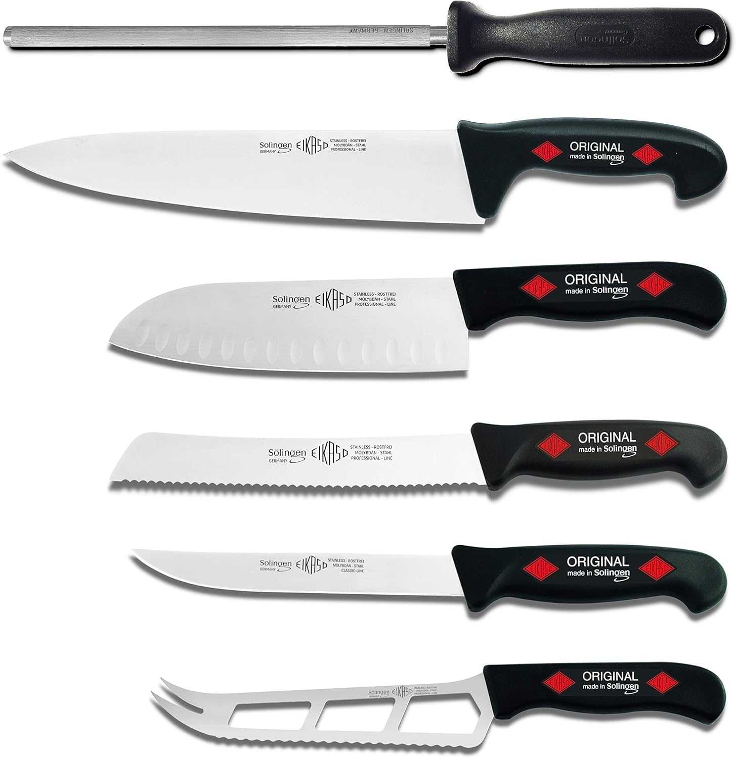 EIKASO Solingen Germany Küchenmesser Set 6-Teilig Kochmesser Set Santokumesser Brotmesser aus Molybdänstahl 1.4116 für Profis und Privat