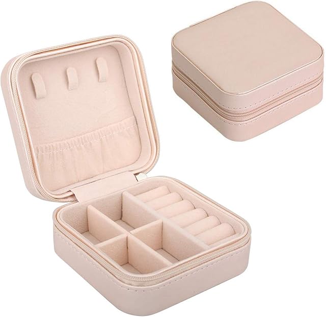 JamHooDirect Small Jewellery Box Organizer Travel Portable Faux Leather Jewelry Storage Case for Bracelets, Earrings, Rings Gift Box for Girls, Women - Pink