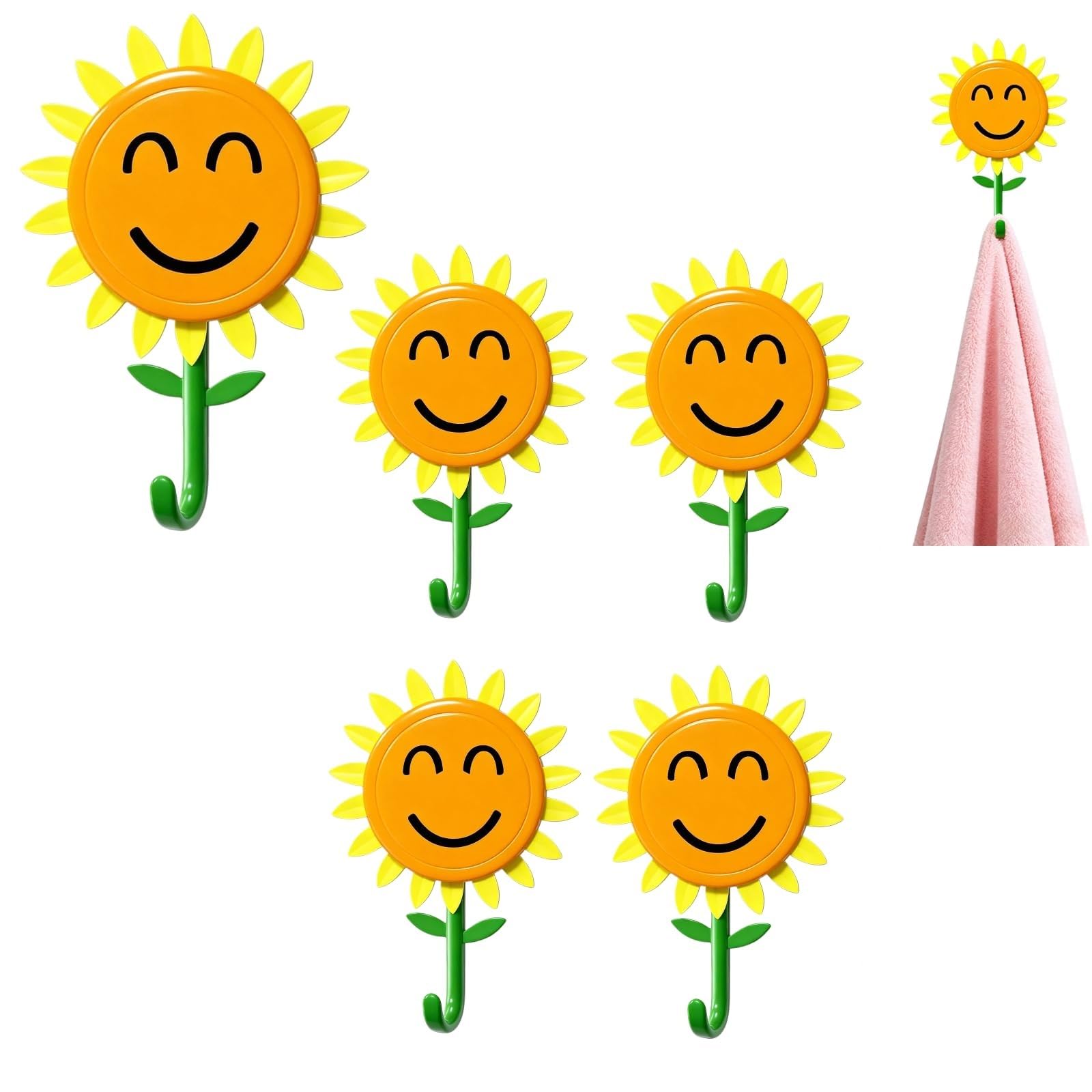 Crochet mural tournesol rétractable et étanche pour clés et serviettes x5