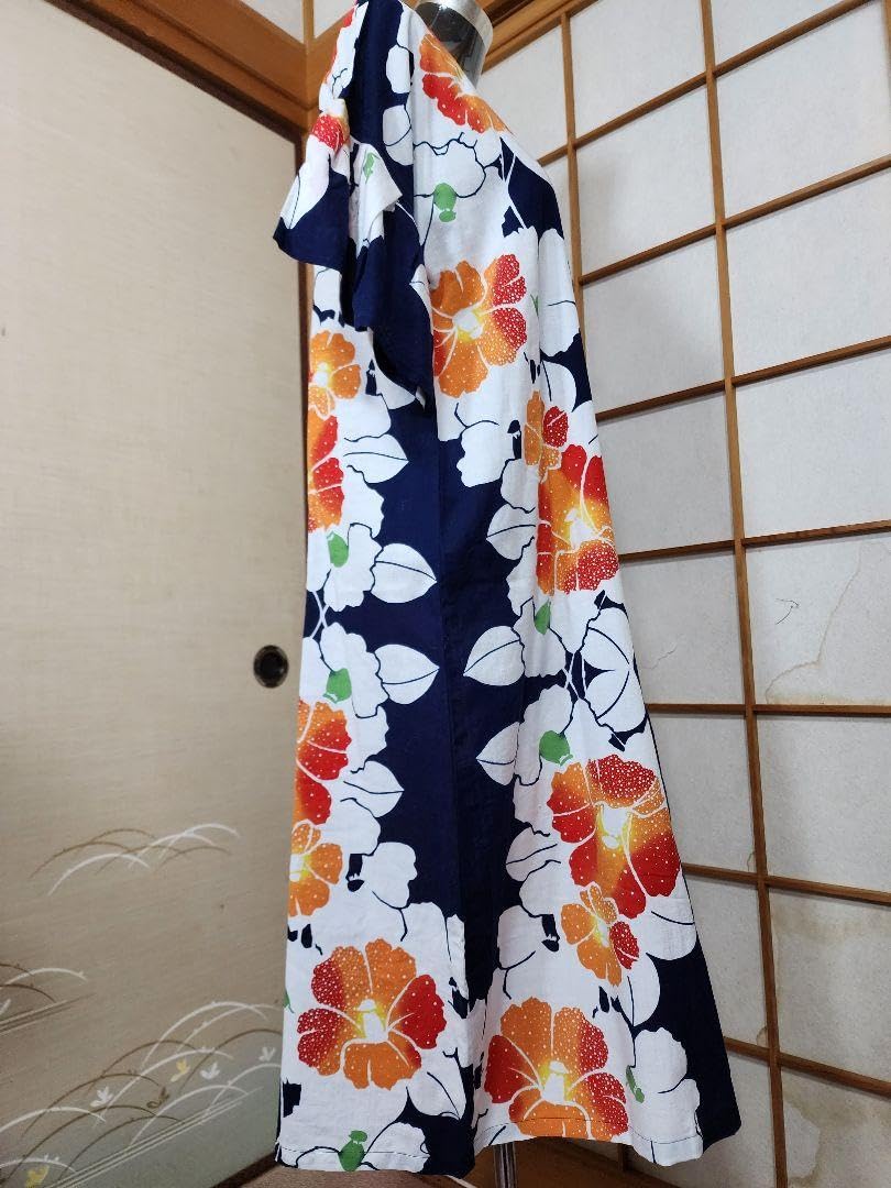 着物リメイク☆375浴衣フリルワンピース／サイズL 着物リメイク☆375浴衣フリルワンピース／サイズL 着物リメイク