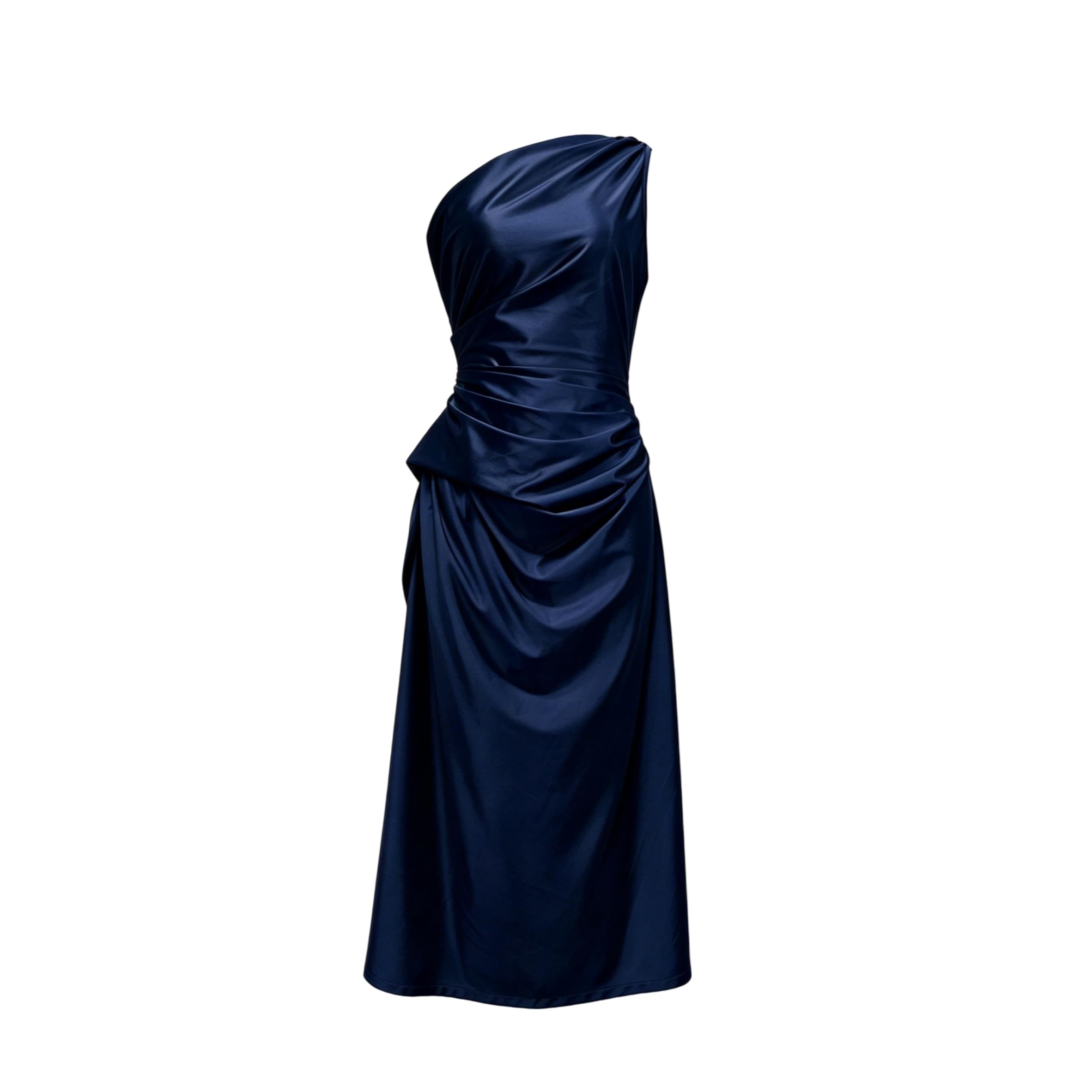 Abiti Eleganti Donna Abito da Donna in Raso Monospalla Elegante Senza Maniche con Drappeggio Perfetto per Invitate A Matrimoni Abito Midi Aderente in Seta Drappeggiato per Donna Completo