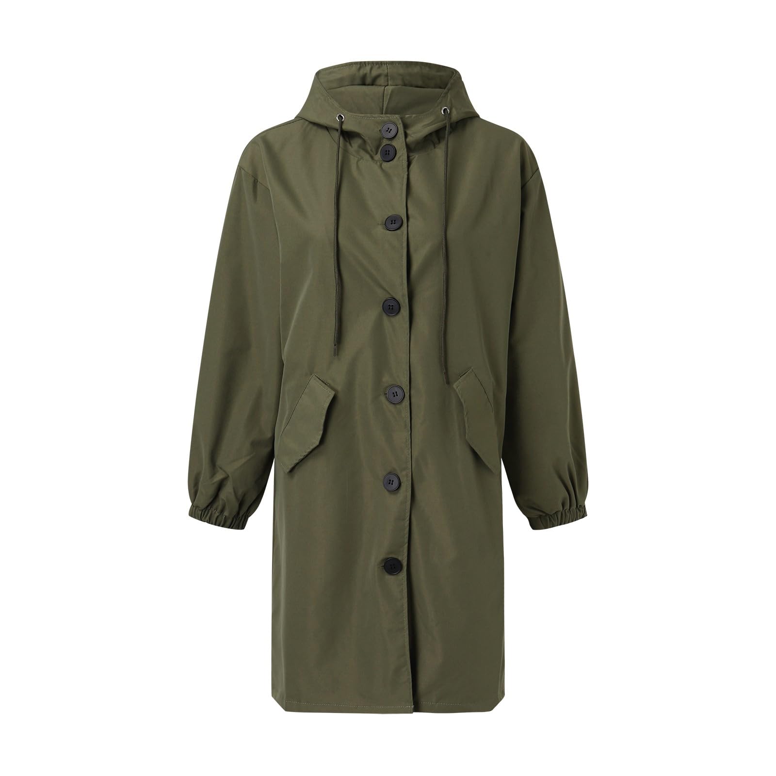Generisch Trench Coat pour femme, trench long avec capuche, parka, manteau de transition, manteau d'été, veste coupe-vent, veste d'extérieur léger, trench coat, manteau décontracté, coupe-vent, vert