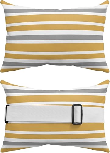 Miniatura 2 de Almohada reclinable para la cabeza para exteriores con relleno, amarillo oscuro, gris, blanco, a rayas, impermeable, con correa ajustable, tumbona,