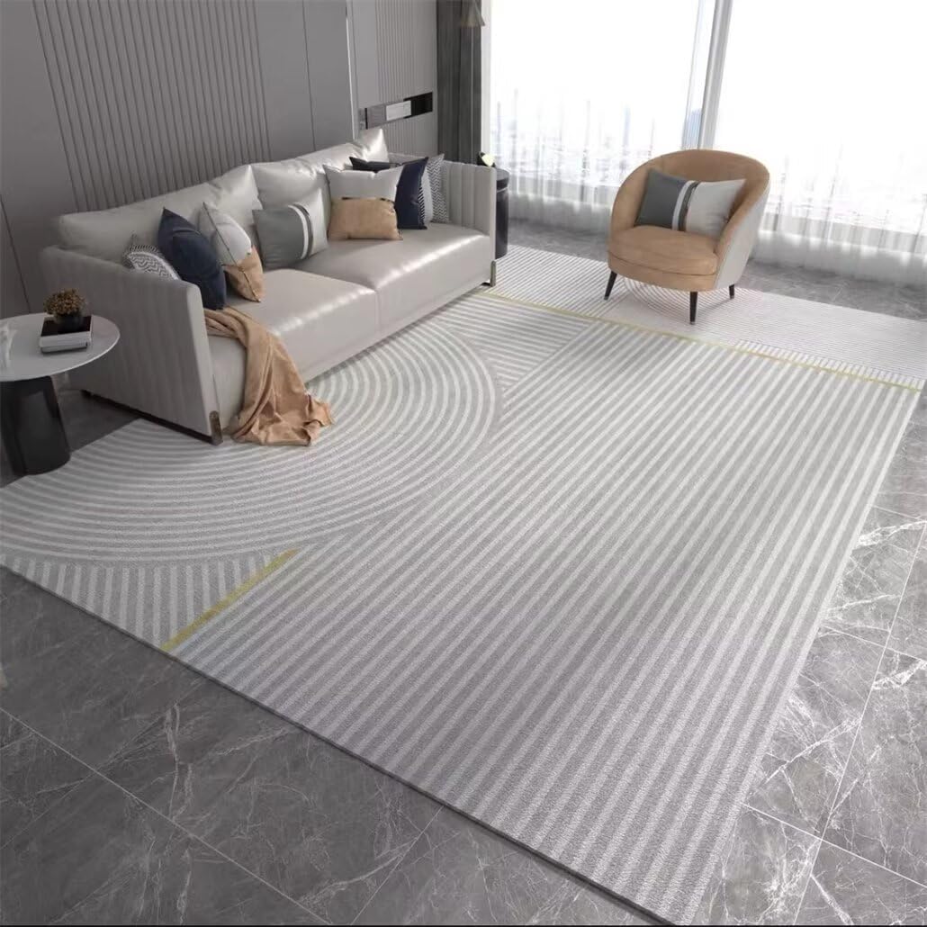 Tapis de chambre de garçon lavable en machine motif rayures gris 120x160