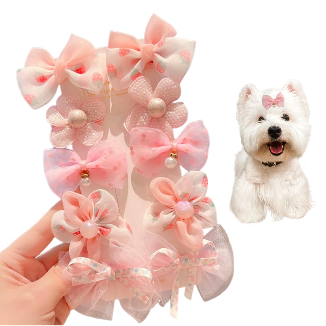 Accessori per cani pelo 10 Pezzi Stili Misti Rosa Fiocco Fermagli Capelli Piccoli Archi Mollette Toelettatura Bellezza