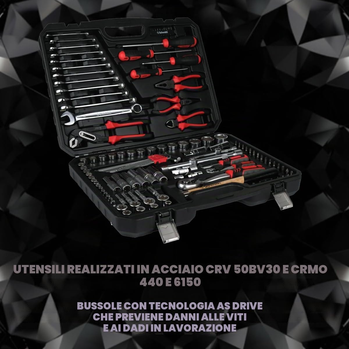 Kit di attrezzi in valigetta - Chiave a bussola, punte, cricchetto a 72 denti e accessori - 1/4" e 1/2" - Set di chiavi a bussola - 122 pezzi