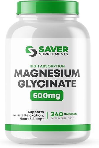 Glicinato de magnesio 500 mg  Suplemento de magnesio quelatado de alta absorción para apoyo muscular, dormir, corazón y nervios  Sin OMG y sin