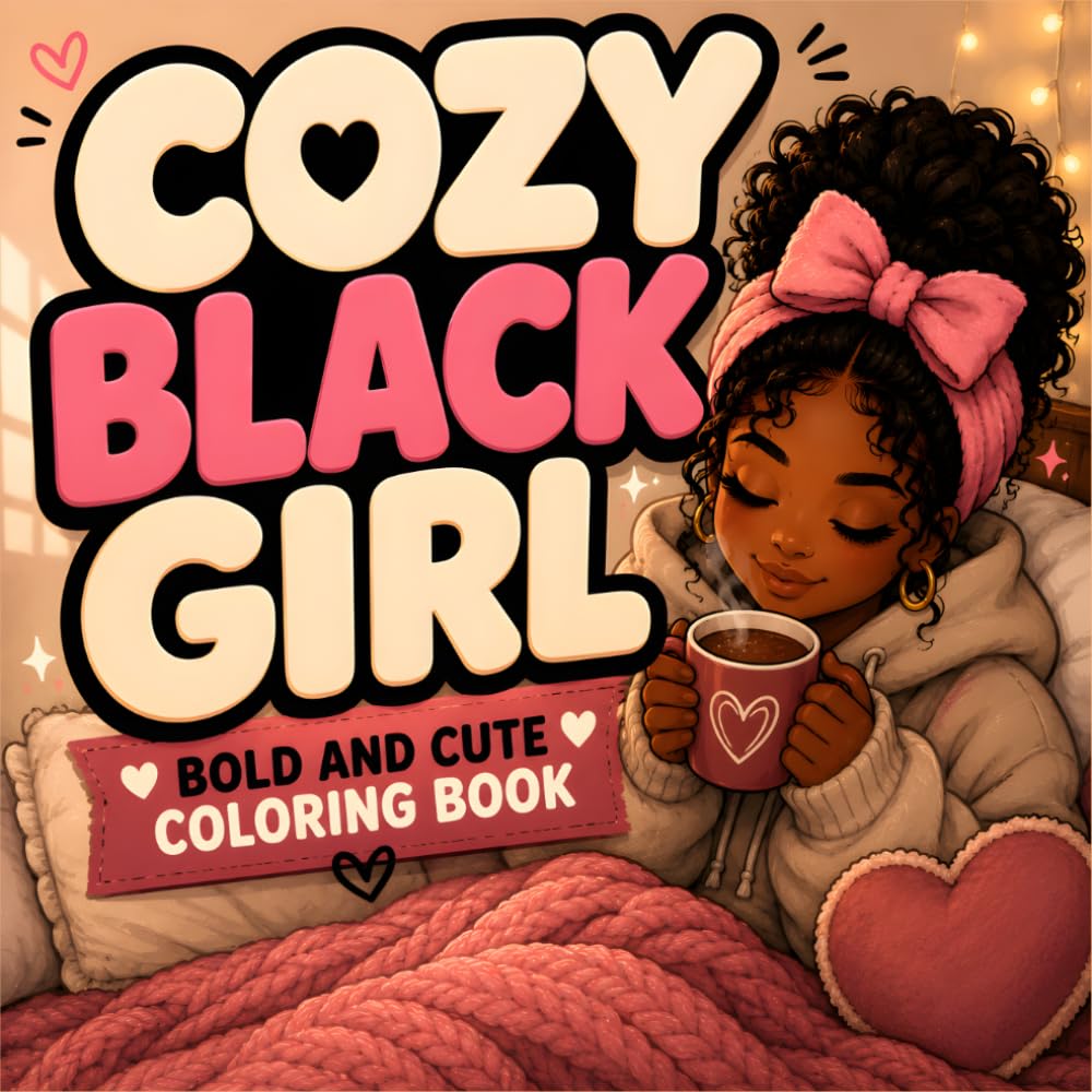 Cozy Black Girl: Bold and Cute Black Girl Moments Coloring Book for Adults, Teens And Kids: Comfy Vibes for Relaxation and Stress Relief