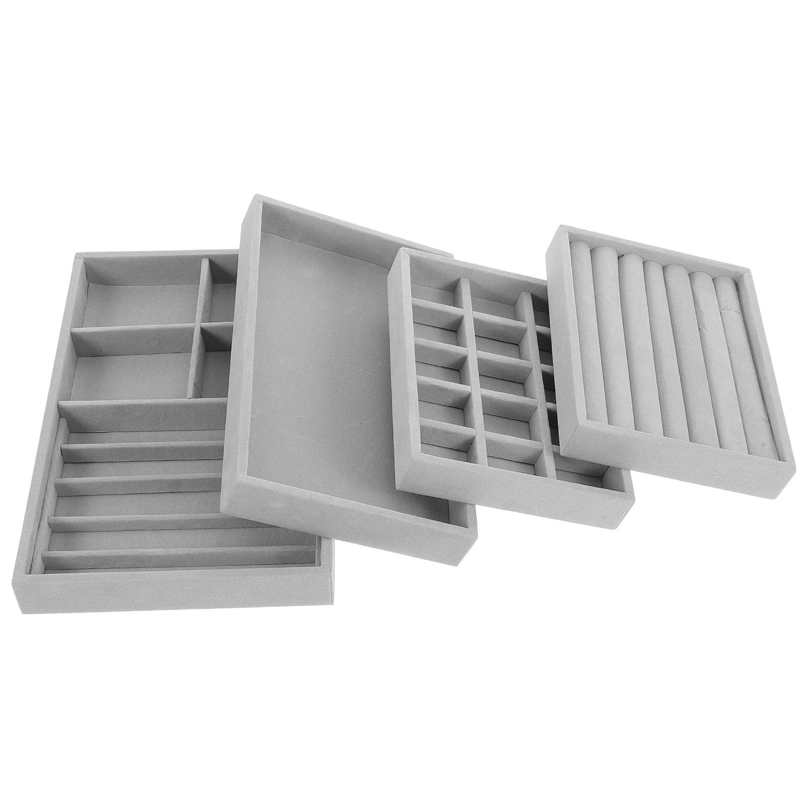 TOPBATHY 4 Piezas Bandeja Organizadora de Joyas 15 Compartimentos de Terciopelo para Collares y Anillos, Diseño Ahorrador de Espacio Adecuado para Hogar y Tienda de Joyería