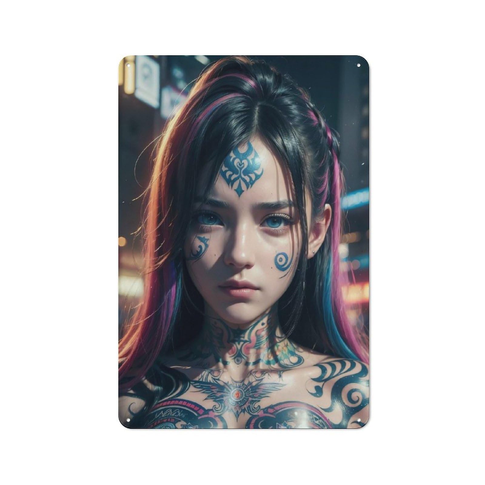 Junmoney Girls Style Tattooed Rustic Tin Wall Plaque 30X20cm For Hobby Room Or Studio, A New Home Present For Creative Interior Collectors