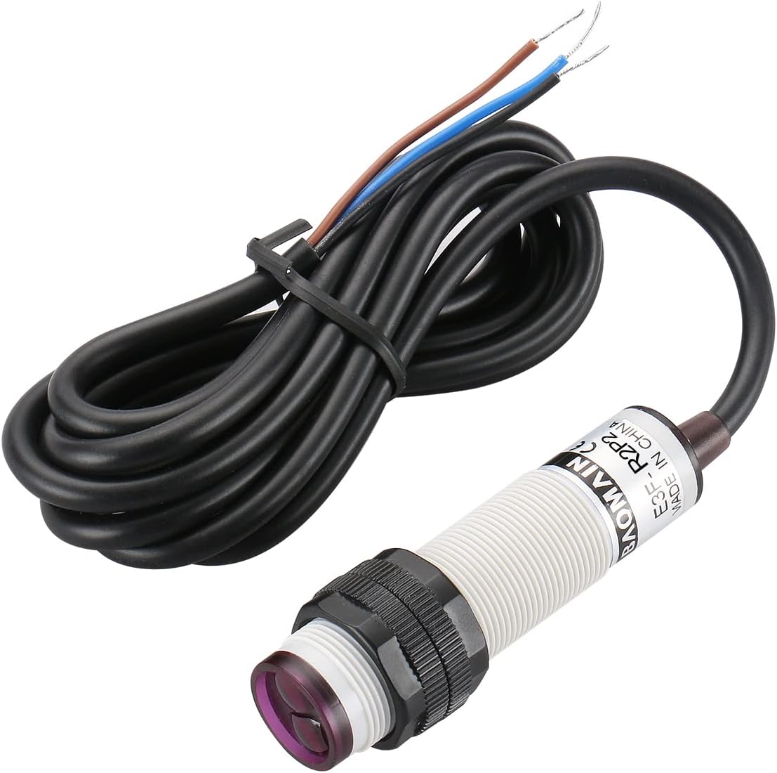 Baomain Photoelectric Sensor E3F-R2P2 Retroreflective Optical Sensor Switch DC 10-30V PNP NC Sensing Distance 2m with Reflector Panel 3 Wires