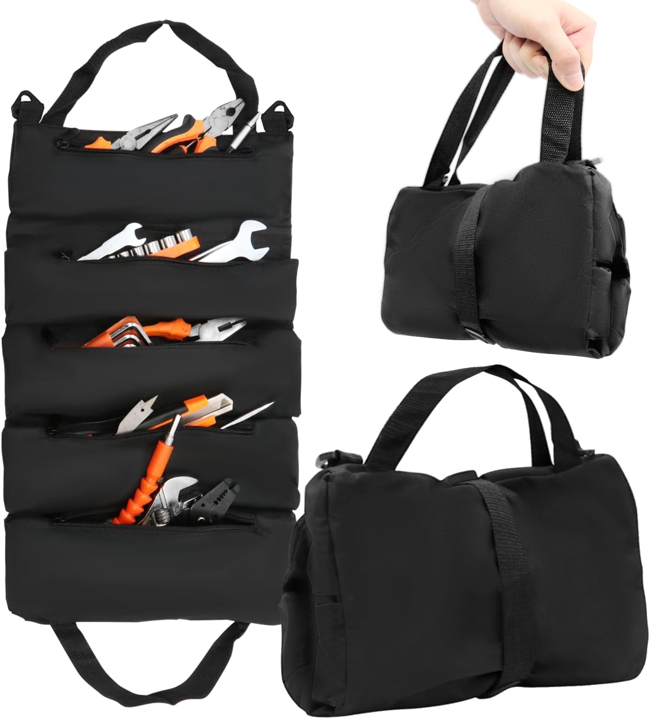 GardenJoy Tool Roll Up Bag, Small Duty Tool Bag Organizer with 5 Tool Pouches, Compact