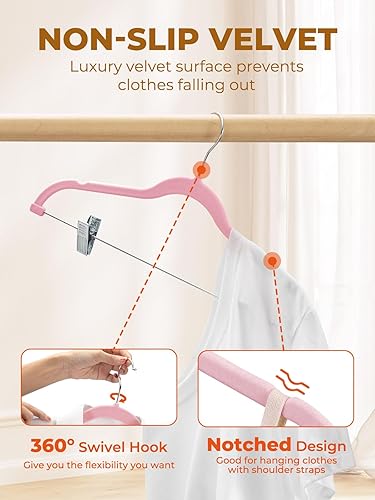 Miniatura 49 de HOUSE DAY Perchas de terciopelo para faldas y pantalones, paquete de 12, terciopelo gris con clips ajustables, ahorro de espacio, resistente