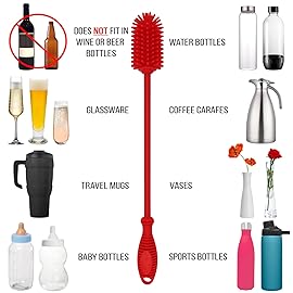 Kitchiny 12.5 Silicone Bottle Brush & Straw Cleaner Brush Set | Water Bottle Cleaner for Hydro Flasks, Tumblers, Glassware, Vases and Narrow Neck Containers