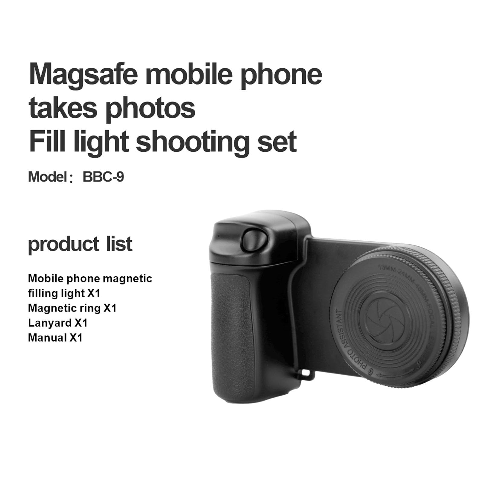 Smartphone Handle, Anti Shake Magnetic Camera Grip with Bluetooth Remote & Fill Light, for Live Streaming, Photography, Smartphones