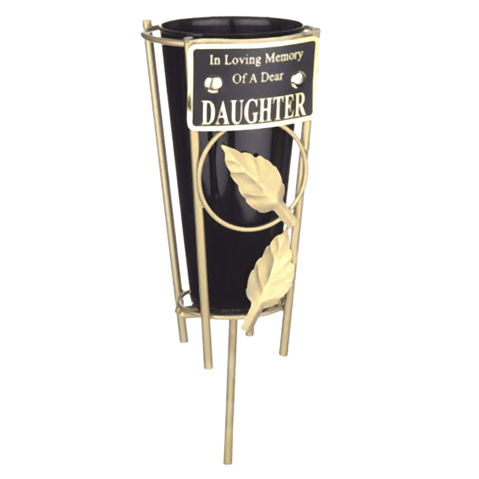 Cemetery Grave Vase with Metal Spike - In Loving Memory of a Dear DAUGHTER plaque. Includes black plastic insert vase.