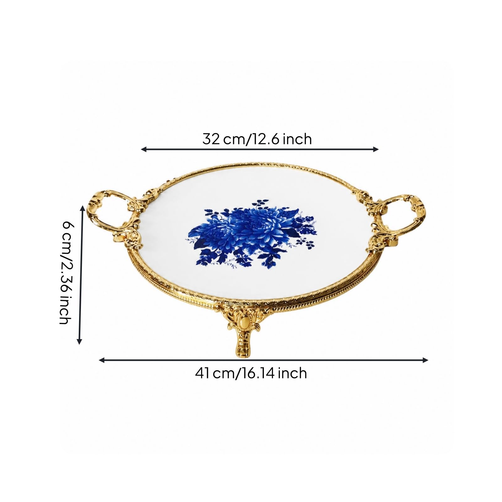 Plateau à Fruits Surélevé | Motif Floral Imprimé, Plat Présentation sur Pied, Décoratif, Vaisselle, pr Réceptions, Hôtes, Bleu