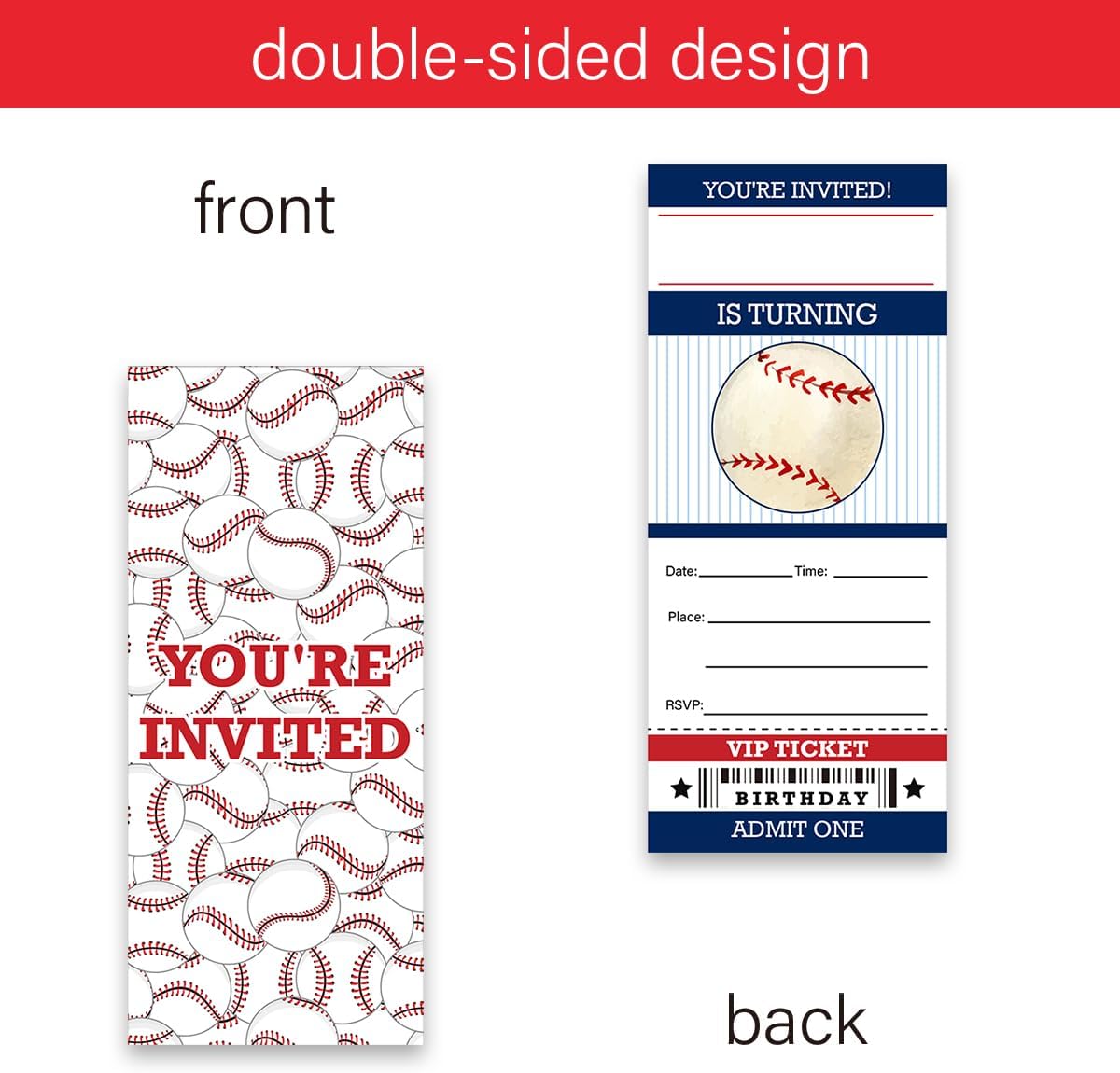 LyoGao 20 Pack Baseball Birthday Party Ticket Invitations With Envelopes Sports Baseball Ticket Style Invitation Fill in Invites Card Invite image 2
