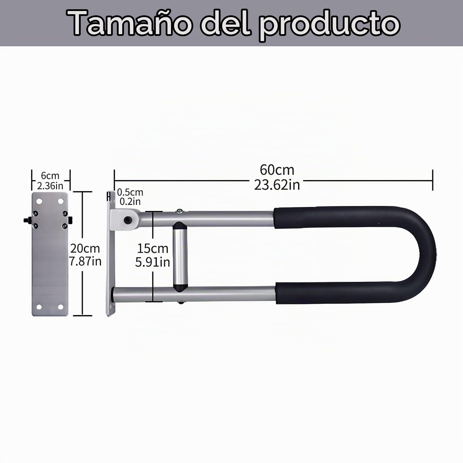 Barra Abatible baño Agarre Inodoro WC, Barras de Seguridad Aluminio, Pasamanos Pared Apoyo, 60CM