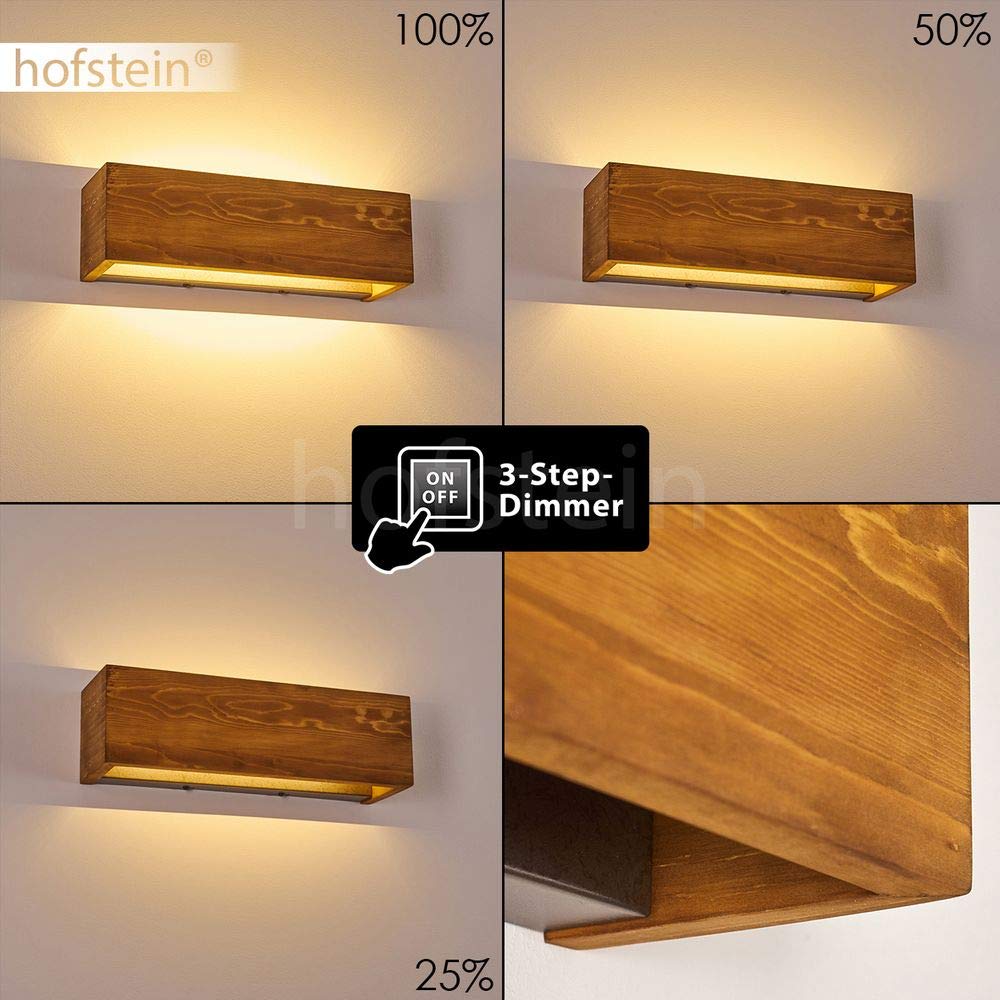 HOFSTEIN LED Wandlampe Adak, dimmbare Wandleuchte aus Holz/Metall in Braun/Grau, längliche Innenwandleuchte mit Up&Down Effekt, 13,5 Watt, 1800 Lumen, 3000 Kelvin, Wohnzimmer, Schlafzimmer, Flur