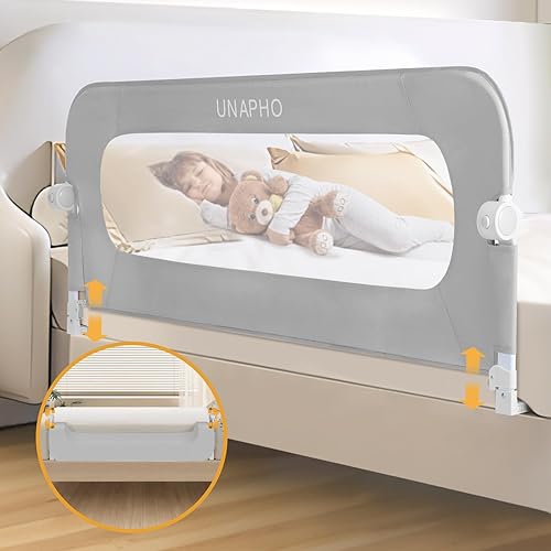 Bed Rail for Toddlers,Swing Down Kids Bed Rail Guard for Twin,Full,Queen,King,Bunk Size Bed,Extral Tall Child Bed Rail Guard with Reinforced Anchor Safety System(Grey 59 inch)