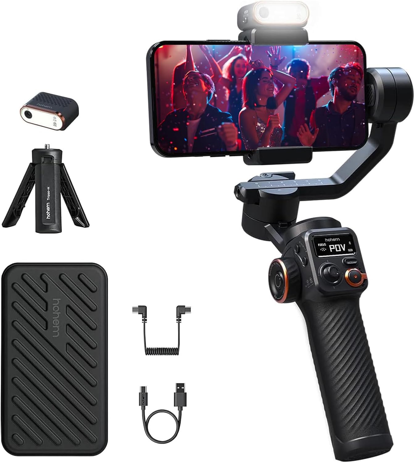 M6 Kit Smartphone Estabilizador Gimbal,Sensor de Rastreamento de AI, Controle Gestos e Rastreamento Objetos, Portátil de 3 eixos com Tripod Vlog LED Fill Light Compatível com Android e iPhone