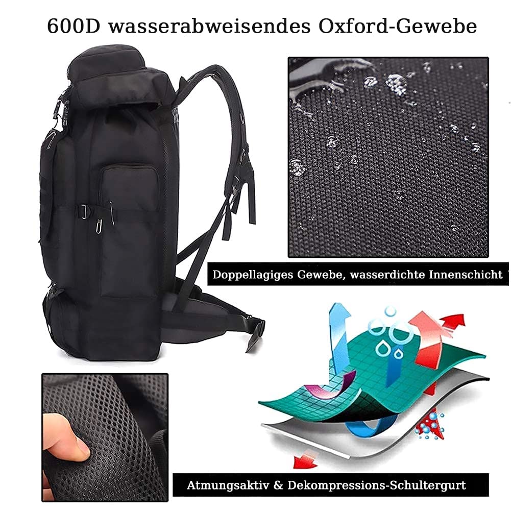 Groß Rucksack 60L-80L Wanderrucksack Wasserdicht für Herren & Damen – Reiserucksack, Notfallrucksack, Trekkingrucksack für Survival, Wandern, Camping, Angel & Reise (Backpacker Rucksack)