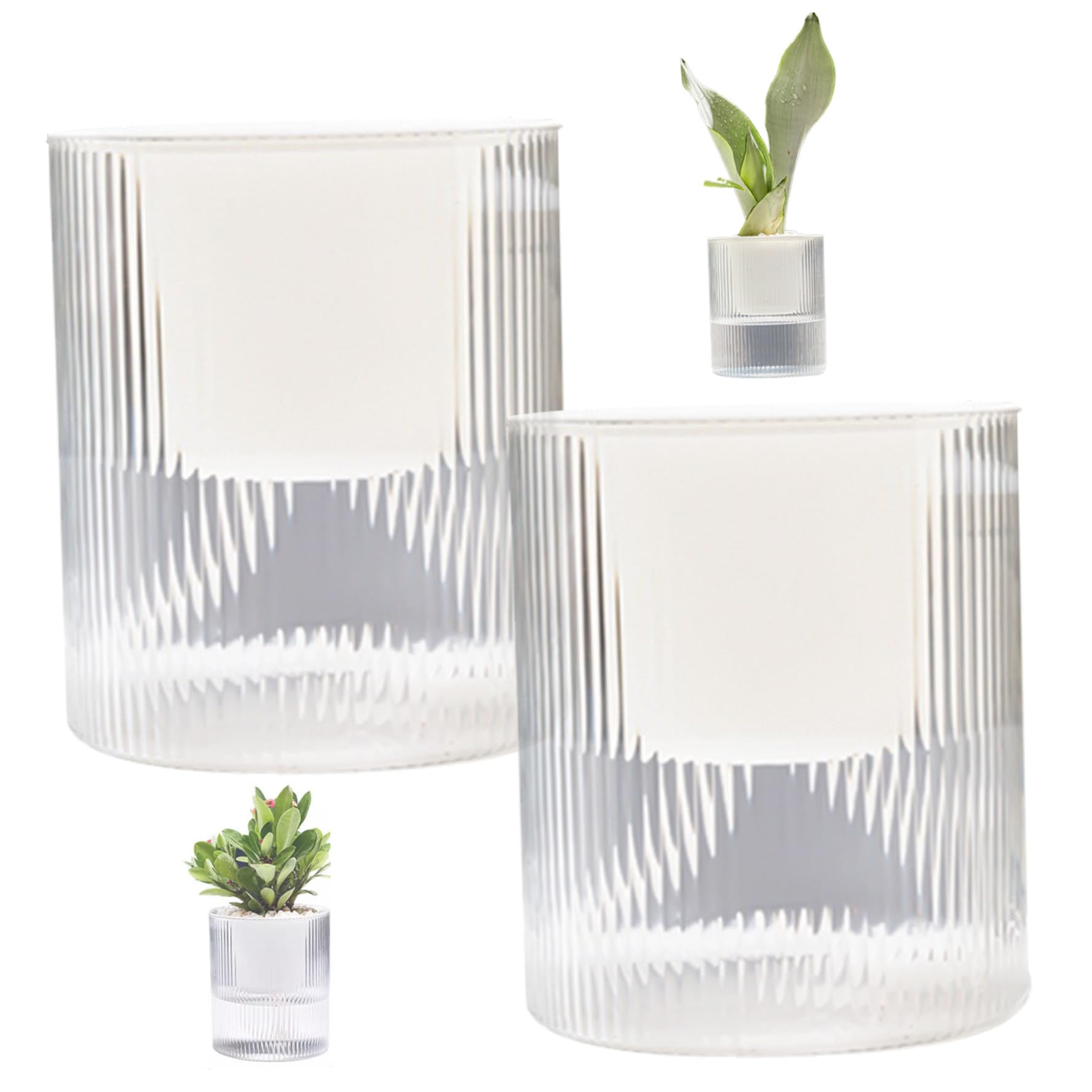Hperu Clear Self Watering Planter, 2Pcs 6" Detachable 2 Layers Self Watering Plant Pots - With Cotton Rope & Drainage Hole, Water Storage, For Indoor Plants