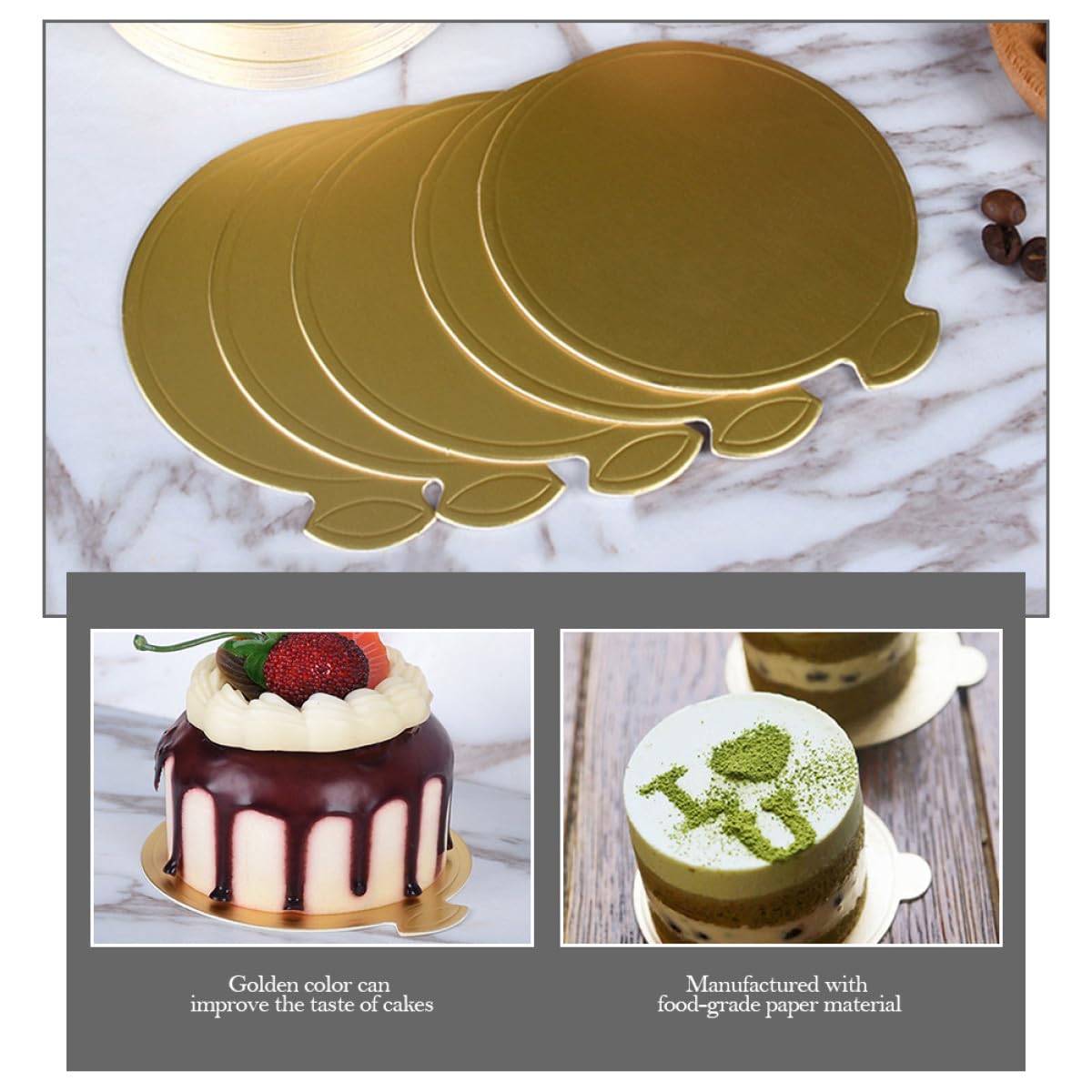 GANAZONO Base à Gâteau Ronde 200 Pièces en Carton Doré pour Desserts