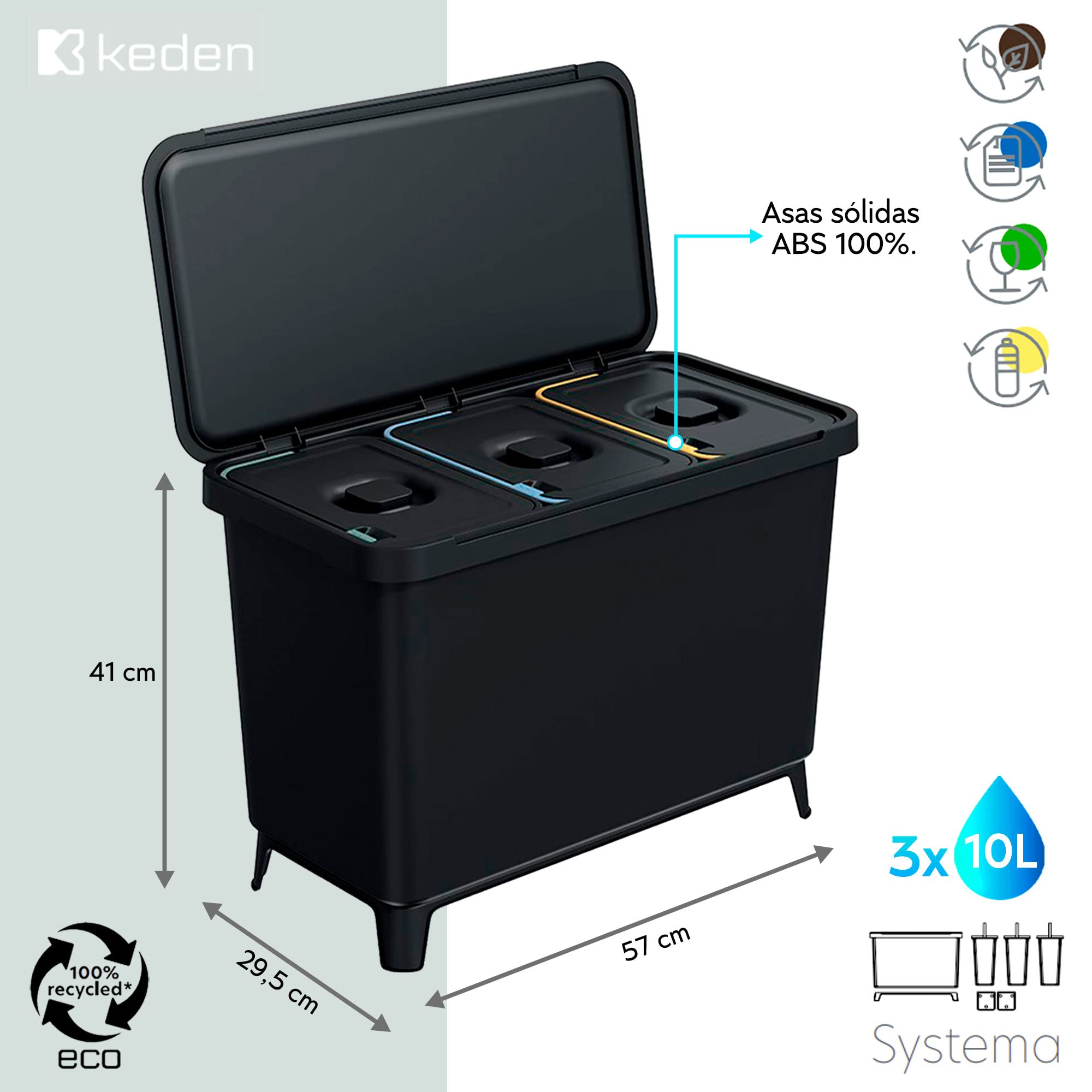Sistema di classificazione per il riciclaggio KEDEN 3 x 10 litri
