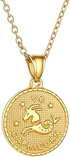 Zodiac Necklace - Gold Zodiac Coin Necklace,Custom Horoscope Necklace,Zodiac Medallion Necklace,Gold Zodiac Charm Necklace,Horoscope Jewelry-Capricorn