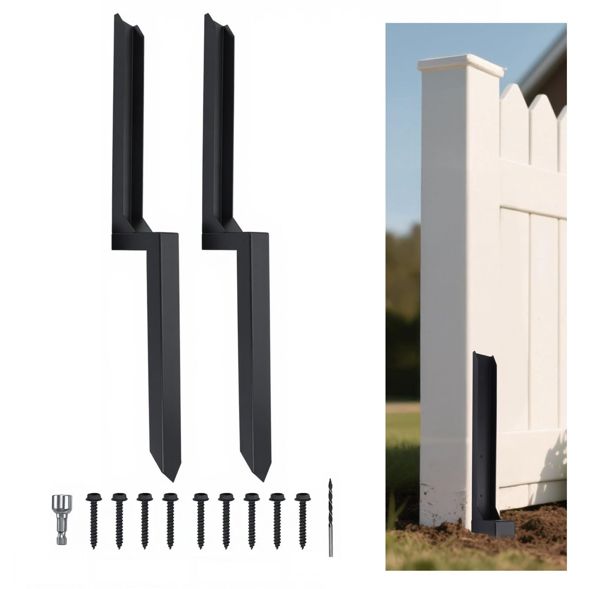 2Pcs Heavy Duty Fence Post Anchor - Alloy Steel Black Fence Post Spikes
