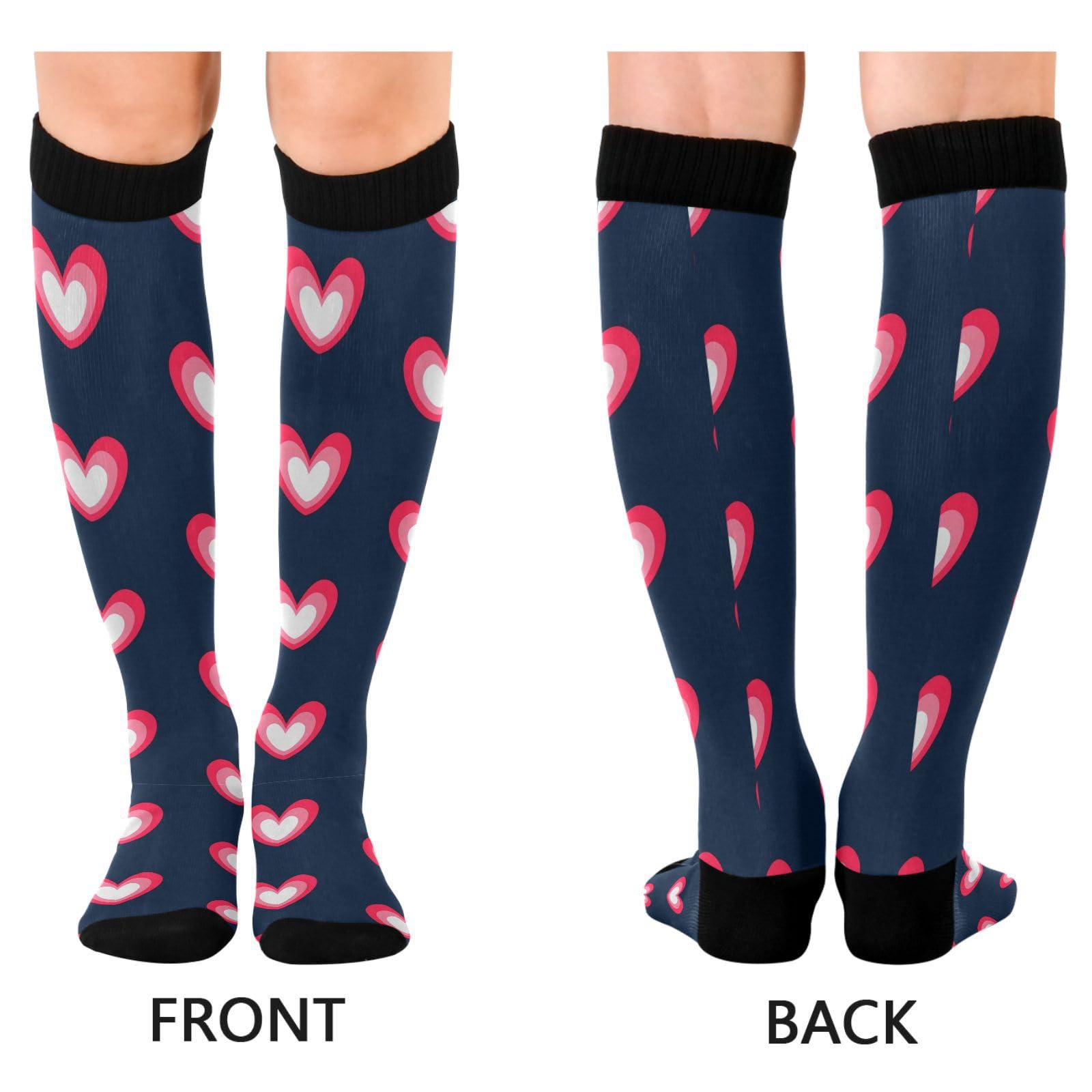 Dussdil Navy Red Pink Hearts Compression Socks for Women Men Christmas Circulation Long Knee Socks for Winter Warm Stockings Socks