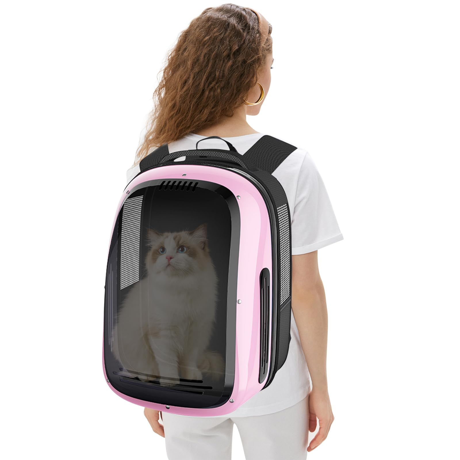 PETCUTE Mochila para Gatos y Perros,Transpirable Mochila para Mascotas con Colchón Suave,Aprobadas por Aerolíneas,Bolsa de Transporte Grande Transparente con Burbujas,Carga Máxima 10kg