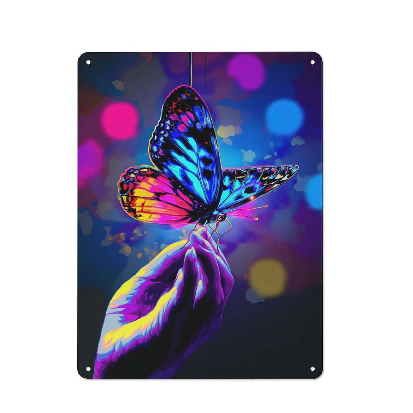 Junmoney Neon Butterfly Artwork Loft Style Metal Wall Decor 40X30cm, Decorative Metal Plaque For Loft, Studio, Office Or Creative Room