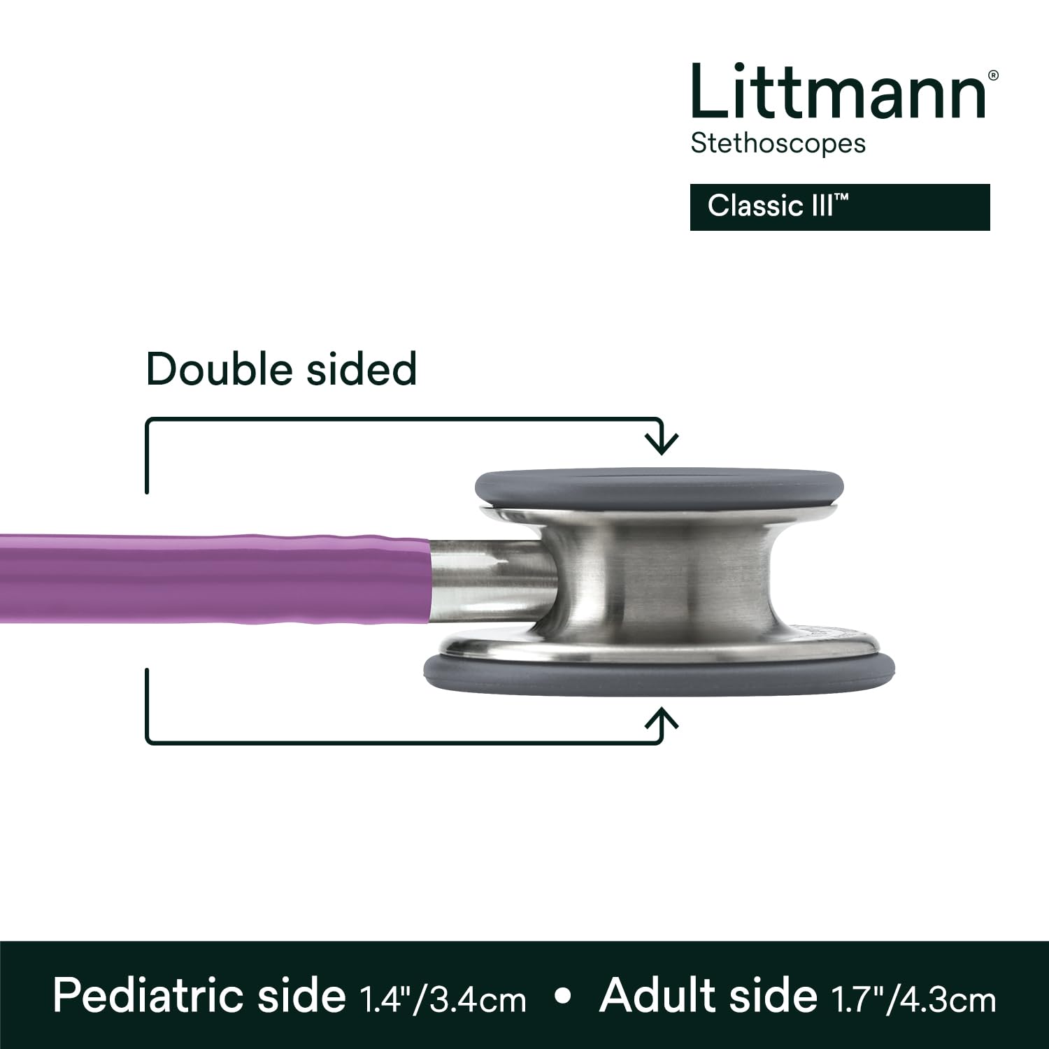 3M  Classic III Monitoring Stethoscope, 5832, More Than 2X as Loud, Weighs Less, Stainless Steel Chestpiece, 27" Lavender Tube | Stainless Steel Chestpiece. More Than 2X as Loud*, Weighs Less** thumbnail