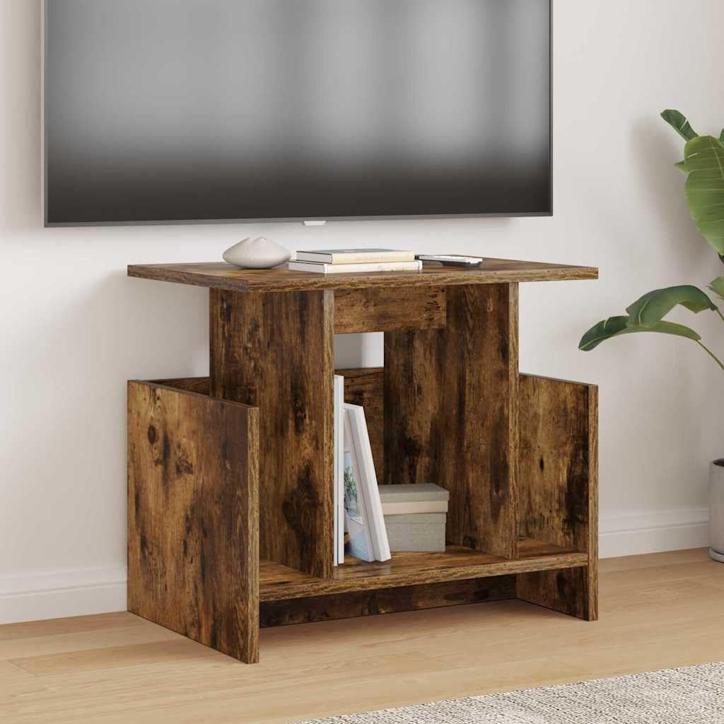 Set da 2 Supporti TV Moderni in Legno Ingegnerizzato Rovere Fumé | Consolle rettangolari salvaspazio per salotto, ideali per organizzare lettori e accessori media ordinatamente.