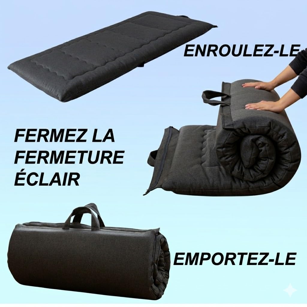 MAXYOYO Matelas Futon Pliable Portable, Tissu hypoallergénique et Coussin de Matelas en Mousse avec poignée et Fermeture à glissière pour d'invité en intérieur Camping extérieur